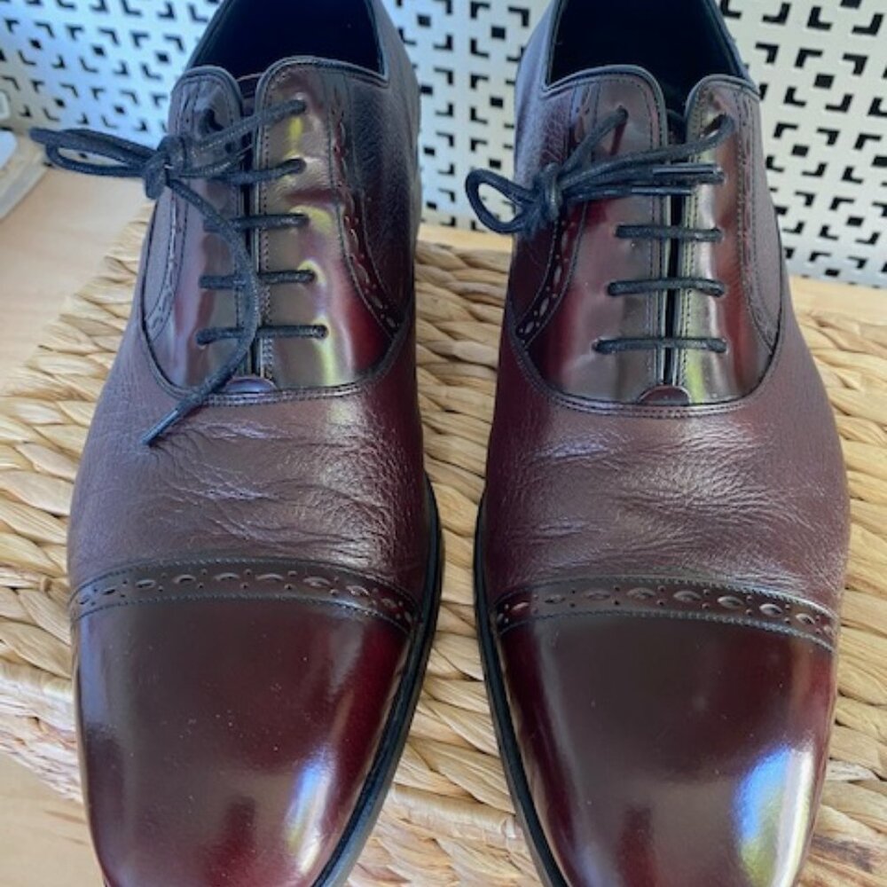 Men's Barker Ashbourne Derby in hi-shine burgundy, size 10 G (wide)